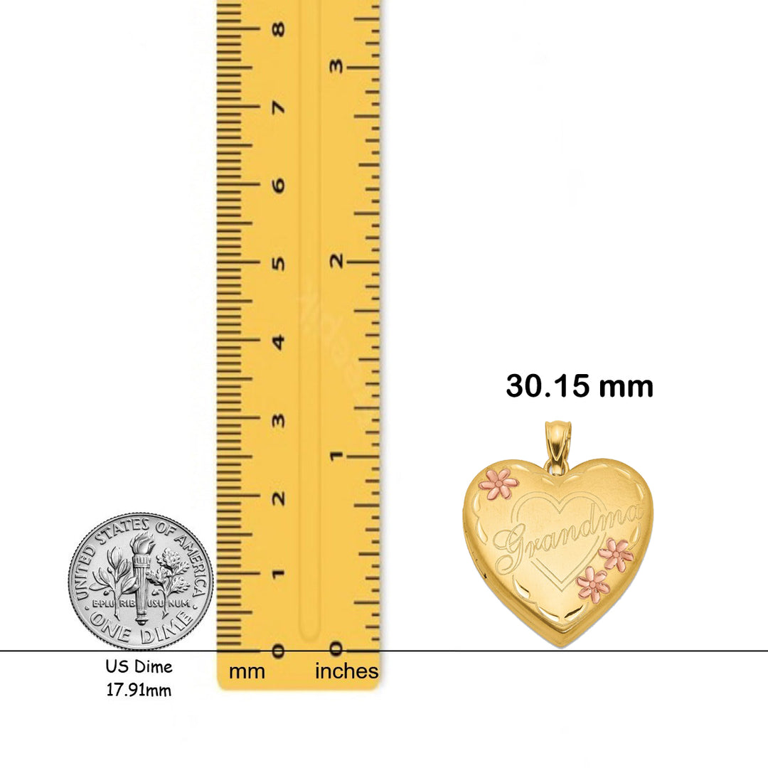 14K Yellow Gold Filled Grandma 23mm Enameled Family Heart Locket | Build Your Locket Necklace with Engraving, Photo insertions, and Chain Options