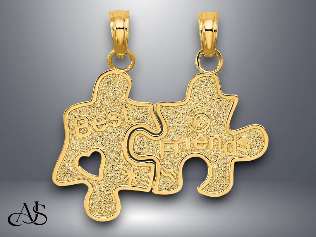 14K Yellow Gold BEST FRIENDS Break-apart Puzzle Pieces Charm with Necklace Chain Options