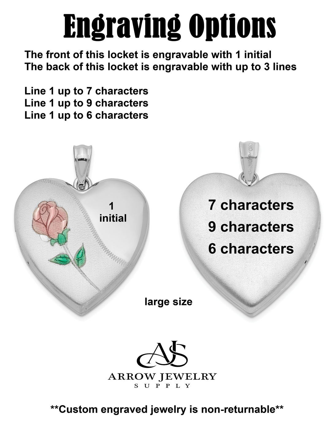 Sterling Silver Rhod-plated 20mm or 24mm Satin, Enamel, D/C Floral Heart Locket | Build Your Locket Necklace with Engraving, Photo insertions, and Chain Options