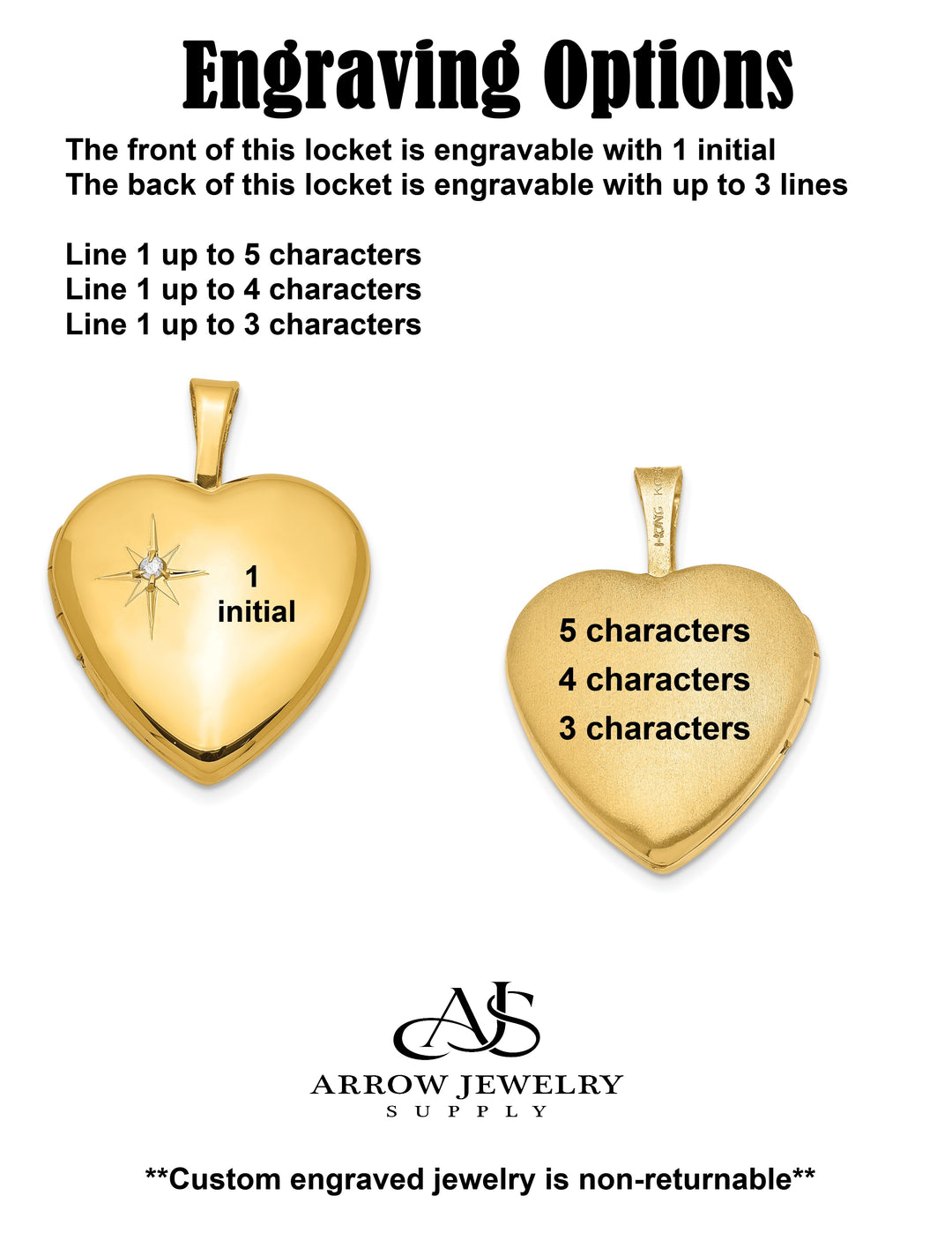 Sterling Silver Polished Diamond Star 16mm Heart Locket | Build Your Locket Necklace with Engraving, Photo insertions, and Chain Options
