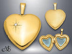 Load image into Gallery viewer, Sterling Silver Polished Diamond Star 16mm Heart Locket | Build Your Locket Necklace with Engraving, Photo insertions, and Chain Options
