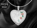 Load image into Gallery viewer, Sterling Silver Rhodium-plated 24mm / 20mm Enameled Floral Mom Heart Locket | Build Your Locket Necklace with Engraving, Photo insertions, and Chain Options
