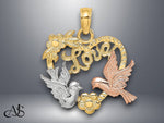 Load image into Gallery viewer, 14K Yellow and Rose Gold Rhodium LOVE Doves Heart Charm Charm with Necklace Chain Options
