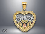 Load image into Gallery viewer, 14K Two-tone Gold White Rhodium SWEET 16 In Heart Charm with Necklace Chain Options
