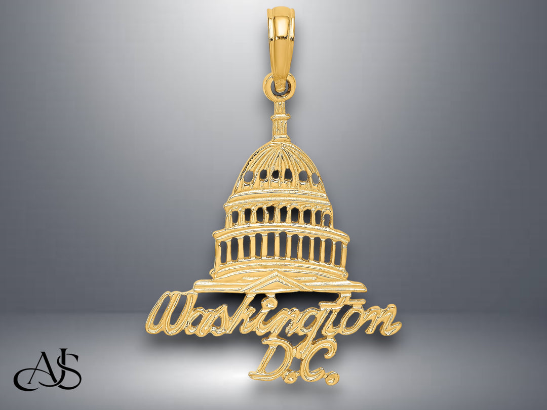 14K Yellow Gold WASHINGTON D.C. Capital Building Charm with Necklace Chain Options