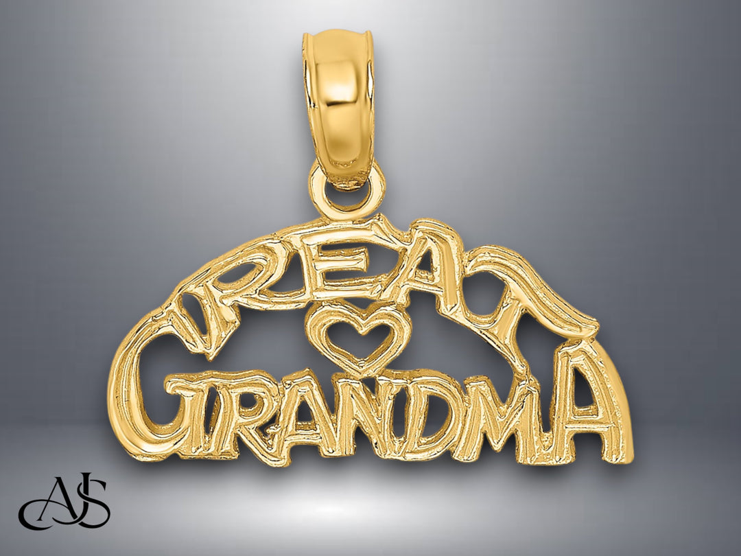 14K Yellow Gold Block and Engraved GREAT GRANDMA Charm with Necklace Chain Options