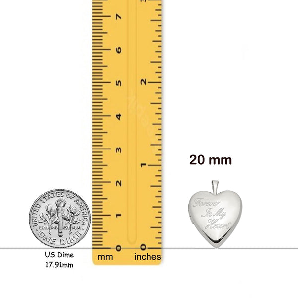 Sterling silver Rhodium-plated 20mm 'Forever in my heart' Heart Locket| Build Your Locket Necklace with Engraving, Photo insertions, and Chain Options