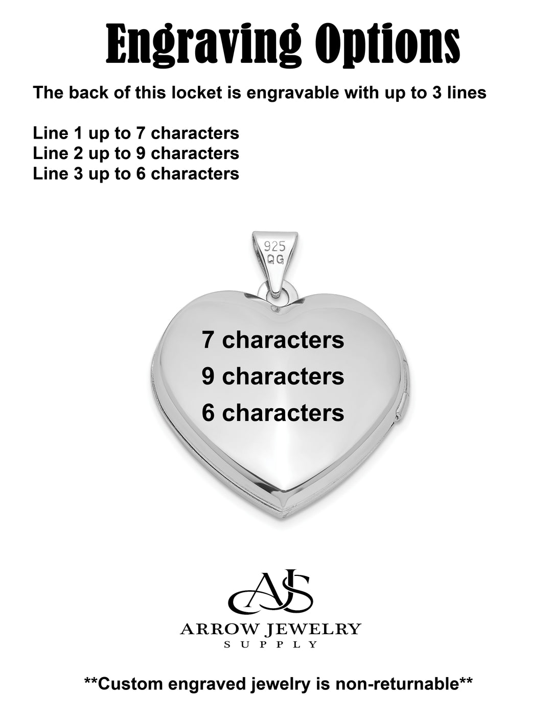 Sterling Silver Rhodium-plated 20mm D/C Grandma Heart Locket | Build Your Locket Necklace with Engraving, Photo insertions, and Chain Options