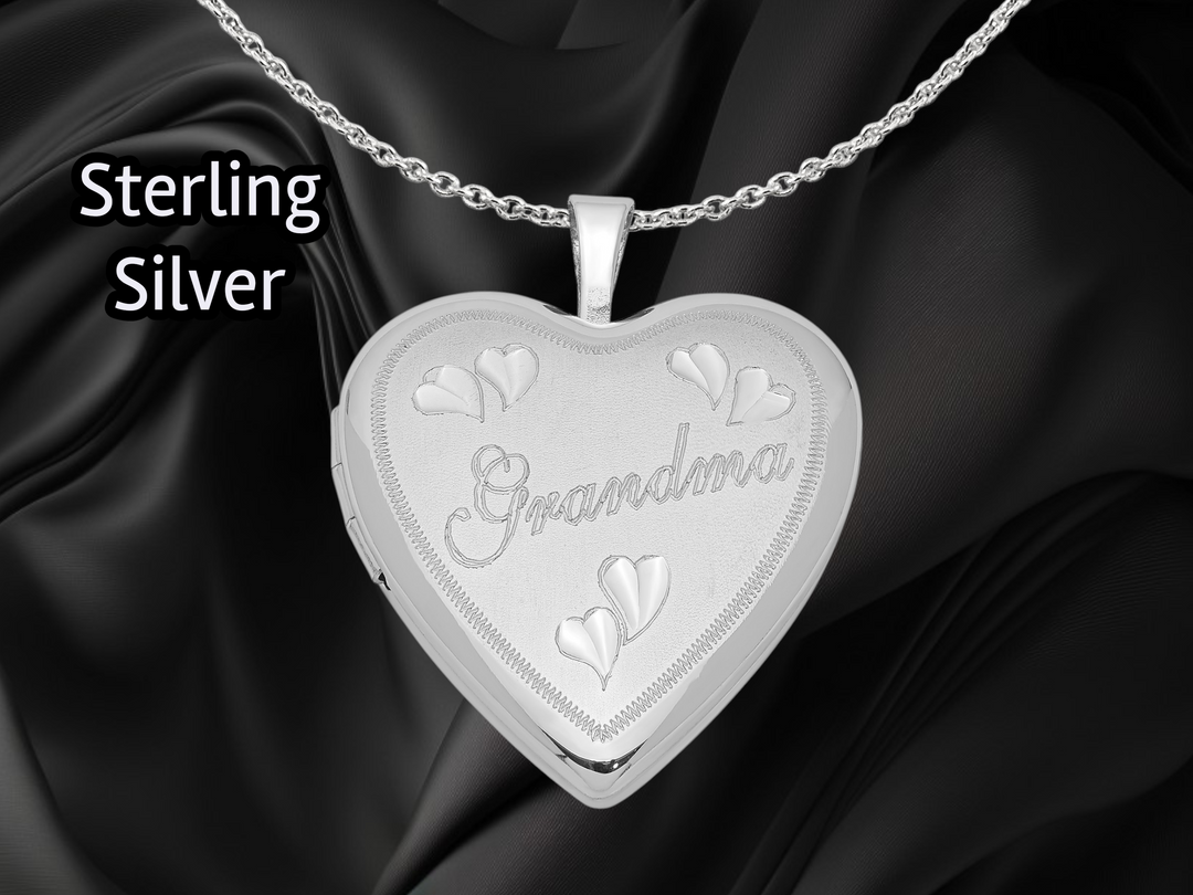 Sterling Silver Rhodium-plated 20mm D/C Grandma Heart Locket | Build Your Locket Necklace with Engraving, Photo insertions, and Chain Options