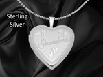 Load image into Gallery viewer, Sterling Silver Rhodium-plated 20mm D/C Grandma Heart Locket | Build Your Locket Necklace with Engraving, Photo insertions, and Chain Options
