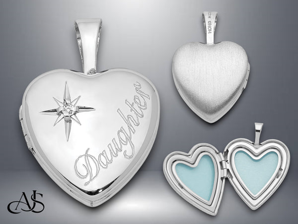 Sterling Silver Rhodium-plated 20mm D/C Grandma Heart Locket | Build Your Locket Necklace with Engraving, Photo insertions, and Chain Options