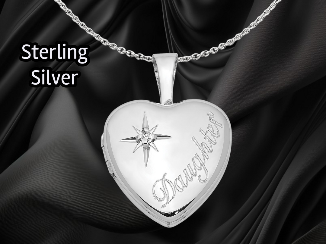 Sterling Silver Rhodium-plated 20mm D/C Grandma Heart Locket | Build Your Locket Necklace with Engraving, Photo insertions, and Chain Options