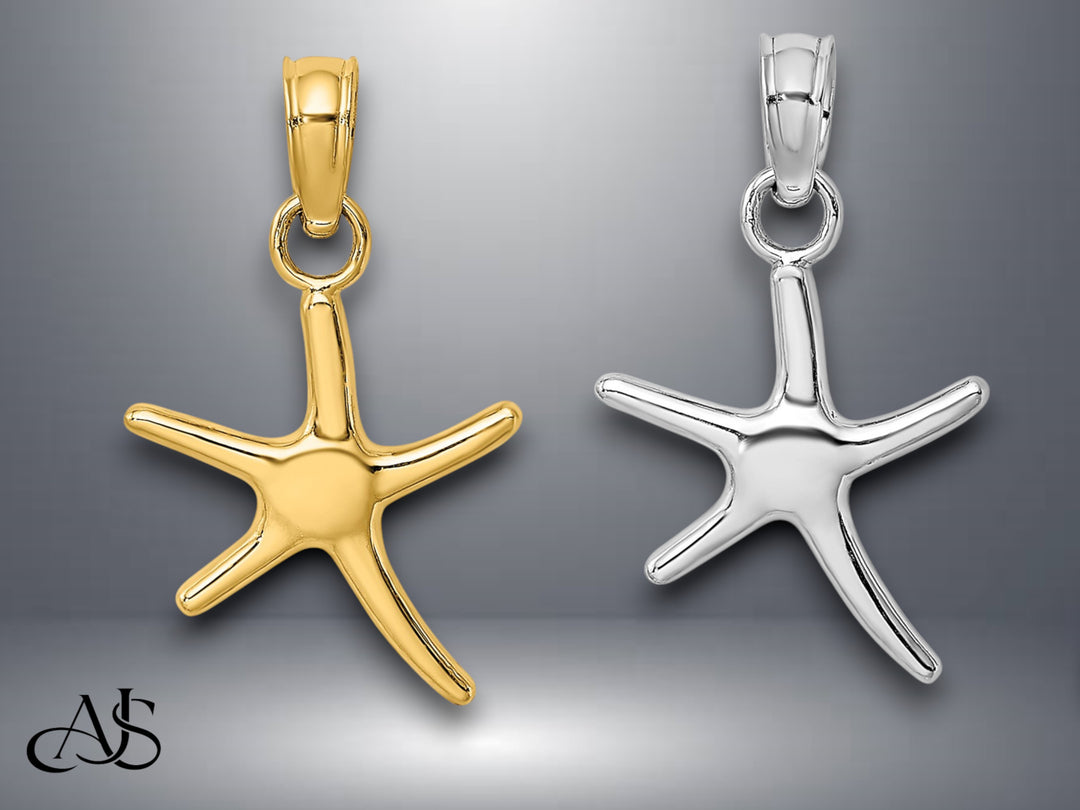 14K Yellow White Gold Polished Mini Dancing Starfish Charm with Necklace Chain Options