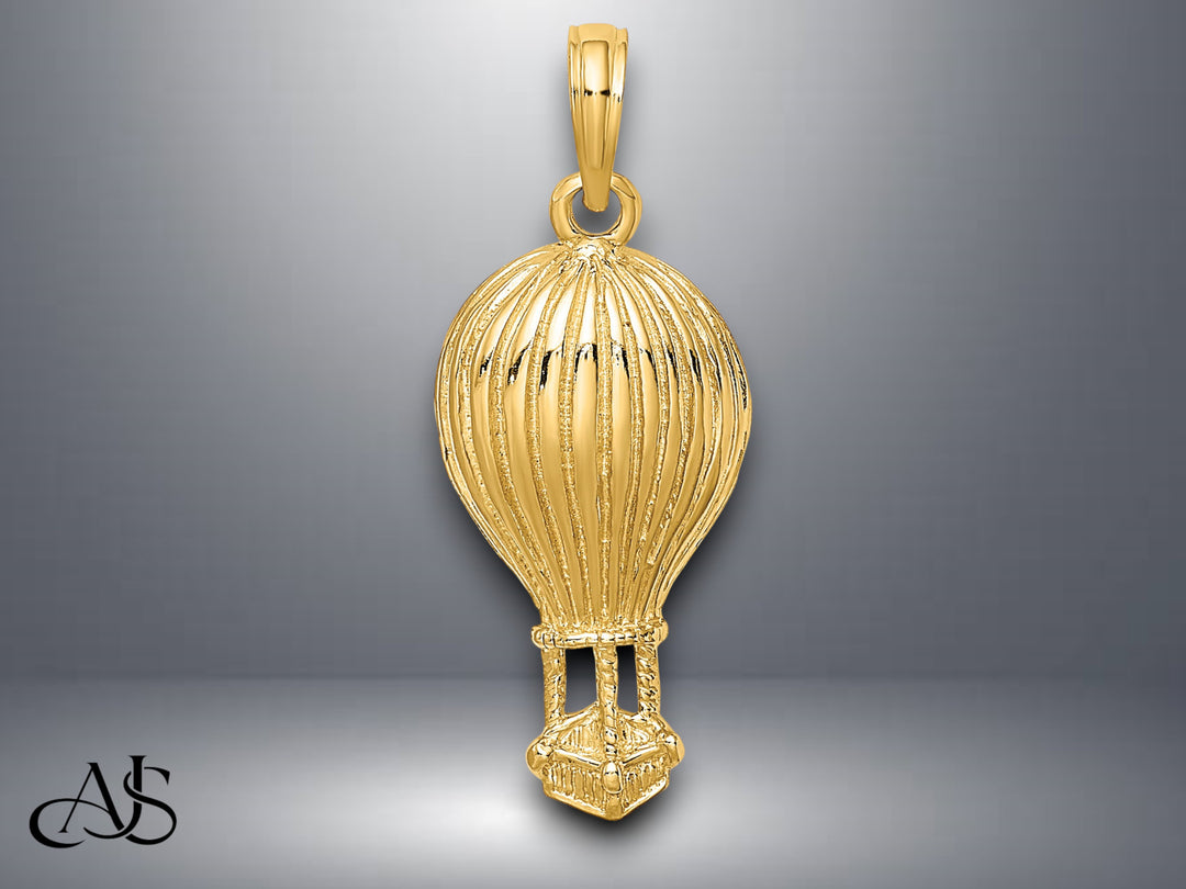 14K Yellow Gold Polished Hot Air Ballon Charm with Necklace Chain Options