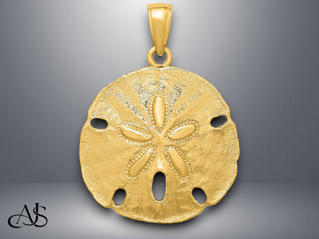 14K Yellow White Gold Polished Sand Dollar Charm with Necklace Chain Options