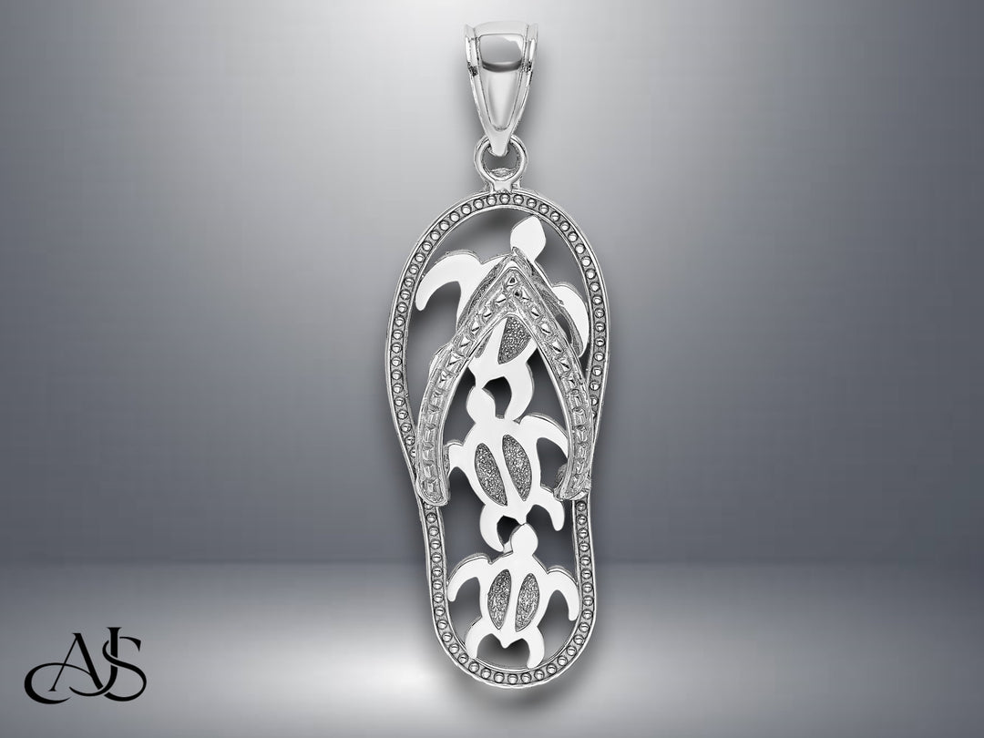 14K White Gold Flip-Flop Charm with Necklace Chain Options