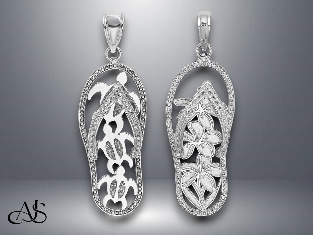 14K White Gold Flip-Flop Charm with Necklace Chain Options