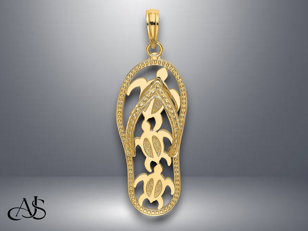 14K Yellow Gold Flip-Flop Charm with Necklace Chain Options