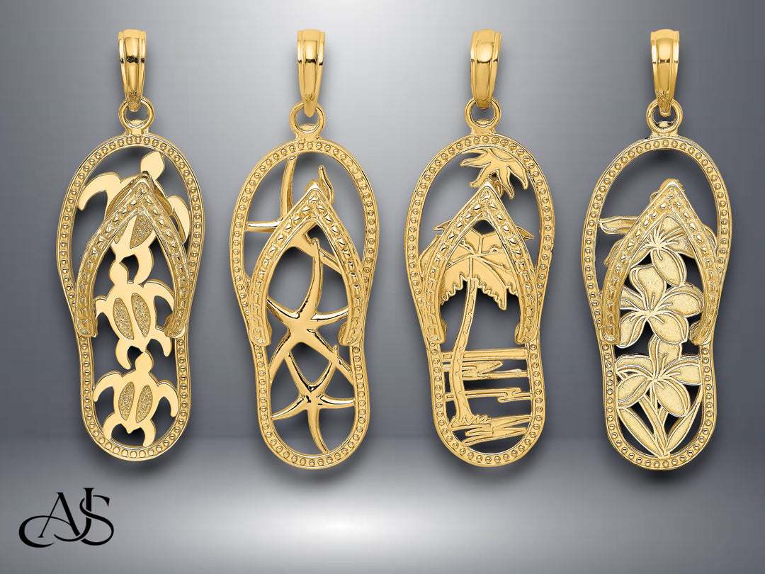 14K Yellow Gold Flip-Flop Charm with Necklace Chain Options