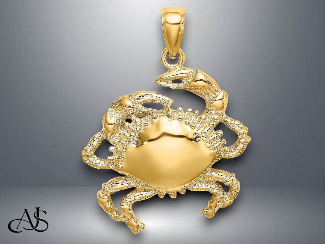 14K Yellow Gold Crab Charm with Necklace Chain Options