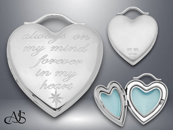Sterling Silver Always On My Mind Forever In My Heart Locket | Build Your Locket Necklace with Engraving, Photo insertions, and Chain Options