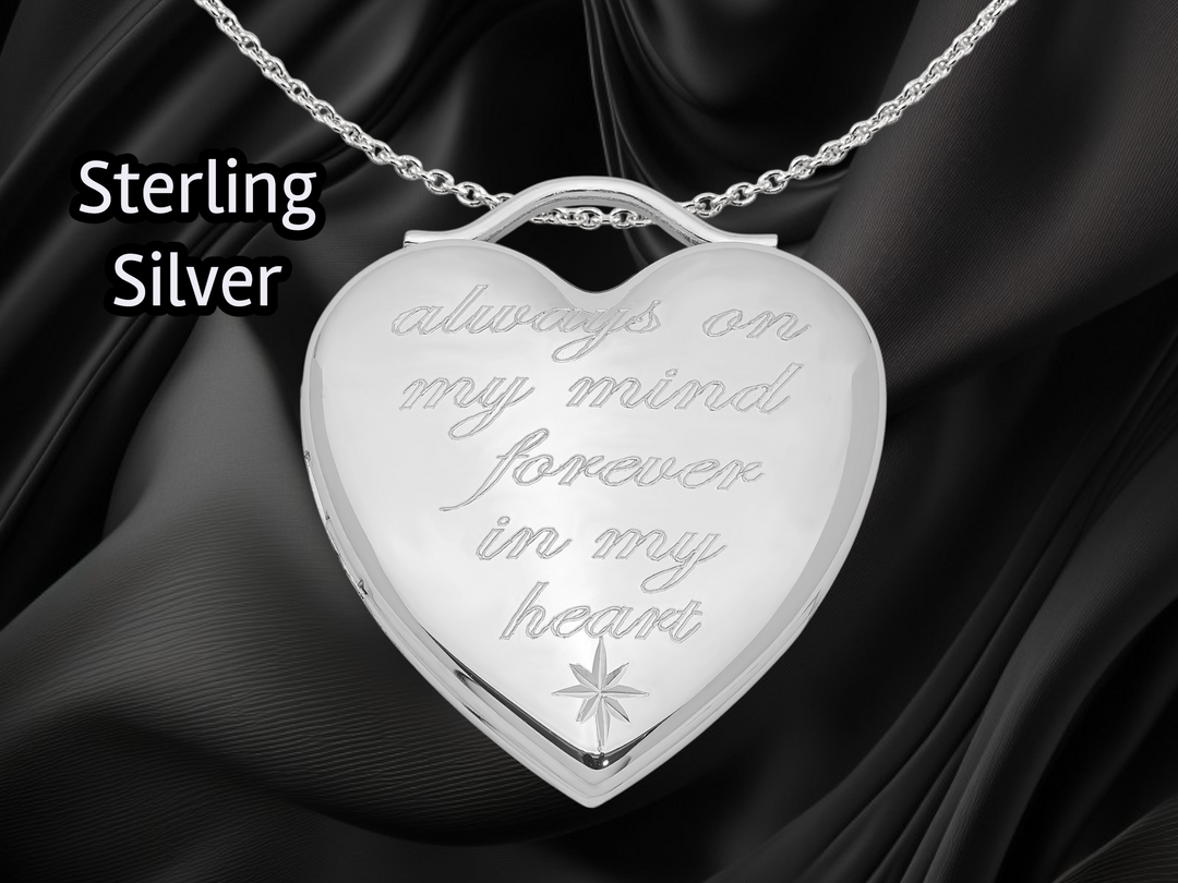 Sterling Silver Always On My Mind Forever In My Heart Locket | Build Your Locket Necklace with Engraving, Photo insertions, and Chain Options