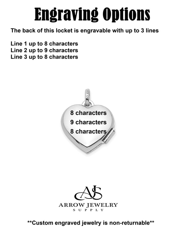 Sterling Silver Mom 15mm Heart Locket | Build Your Locket Necklace with Engraving, Photo insertions, and Chain Options