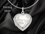Load image into Gallery viewer, Sterling Silver I Love You Rose Heart Locket | Build Your Locket Necklace with Engraving, Photo insertions, and Chain Options
