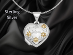 Load image into Gallery viewer, Sterling Silver Floral Mom Heart Locket | Build Your Locket Necklace with Engraving, Photo insertions, and Chain Options
