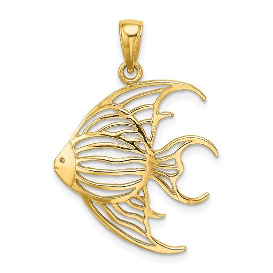 14K Yellow Gold Cut-Out Angelfish Charm with Necklace Chain Options
