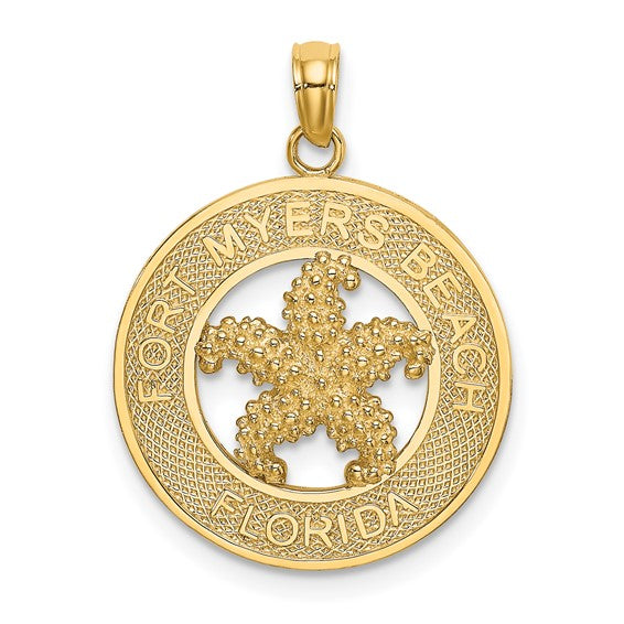 14K Yellow Gold FT. myers beach florida with Starfish Charm with Necklace Chain Options