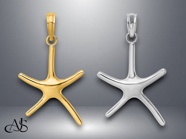 14K Yellow White Gold Dancing Starfish Charm with Necklace Chain Options