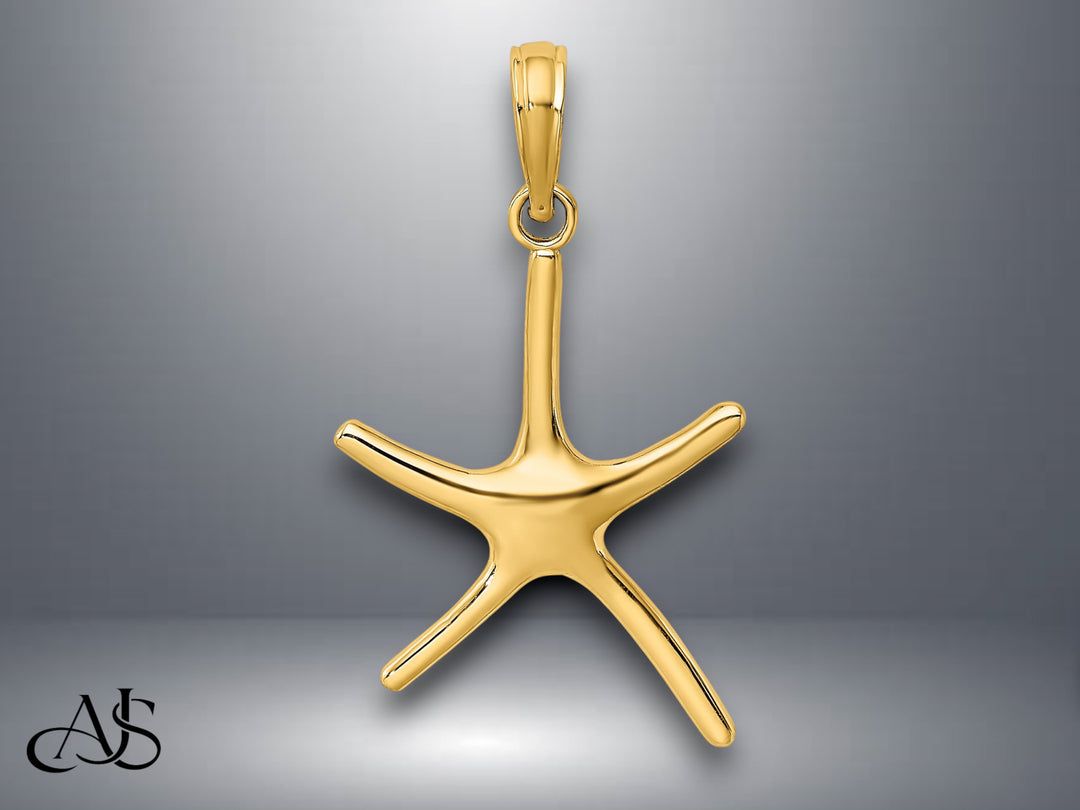 14K Yellow White Gold Dancing Starfish Charm with Necklace Chain Options