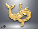 Load image into Gallery viewer, 14K Yellow Gold Polished Two Dolphins Together Charm with Necklace Chain Options
