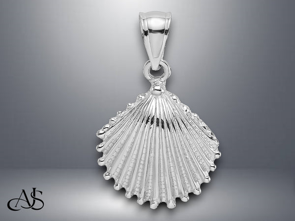 14K Yellow White Gold Textured Scallop Shell Charm with Necklace Chain Options