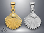 Load image into Gallery viewer, 14K Yellow White Gold Textured Scallop Shell Charm with Necklace Chain Options
