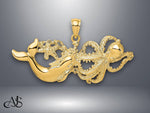 Load image into Gallery viewer, 14K Yellow Gold Polished Textured Dolphin and Octopus Pendant with Necklace Chain Options
