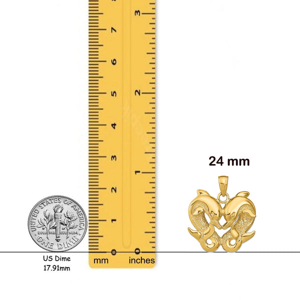 14K Yellow Gold Dolphins Pendant with Necklace Chain Options