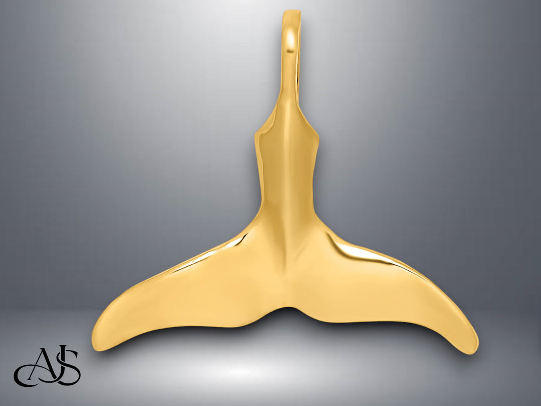 14K Yellow Gold 3-D Polished Whale Tail Charm with Necklace Chain Options