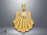 Load image into Gallery viewer, 14K Yellow Gold Textured PolishedScallop Shell Charm with Necklace Chain Options
