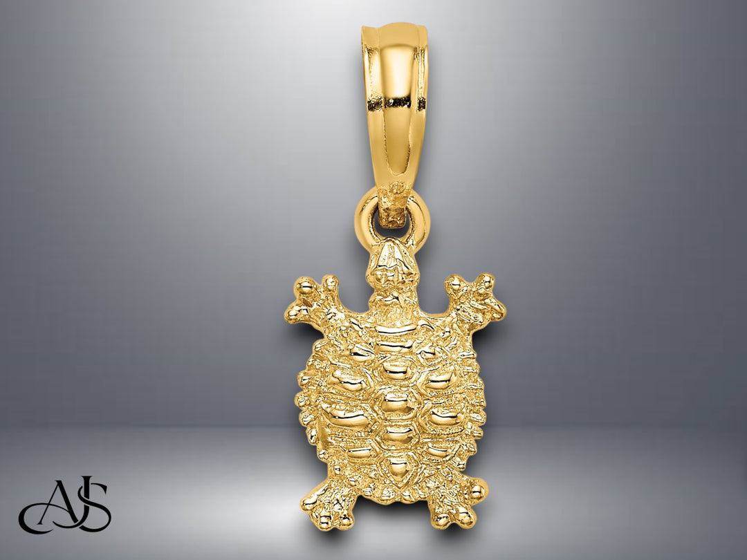 14K Yellow Gold Polished Land Turtle Charm with Necklace Chain Options