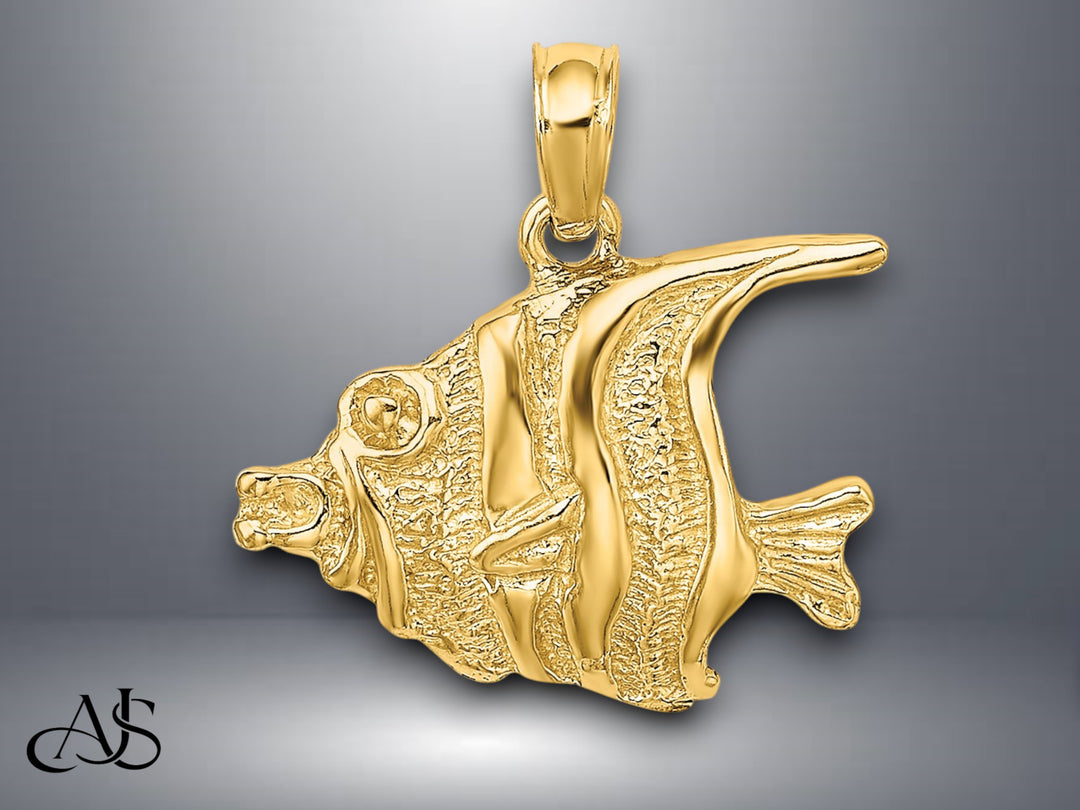 14K Yellow Gold Polished Engraved FISH Charm with Necklace Chain Options