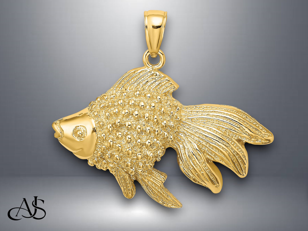 14K Yellow Gold 2-D & Engraved Striped Fish Charm with Necklace Chain Options