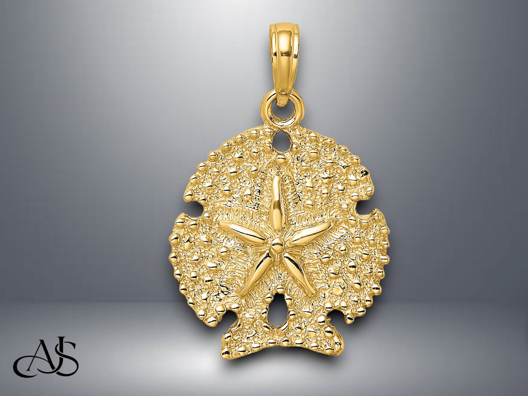 14K Yellow Gold Textured Sand Dollar Charm with Necklace Chain Options