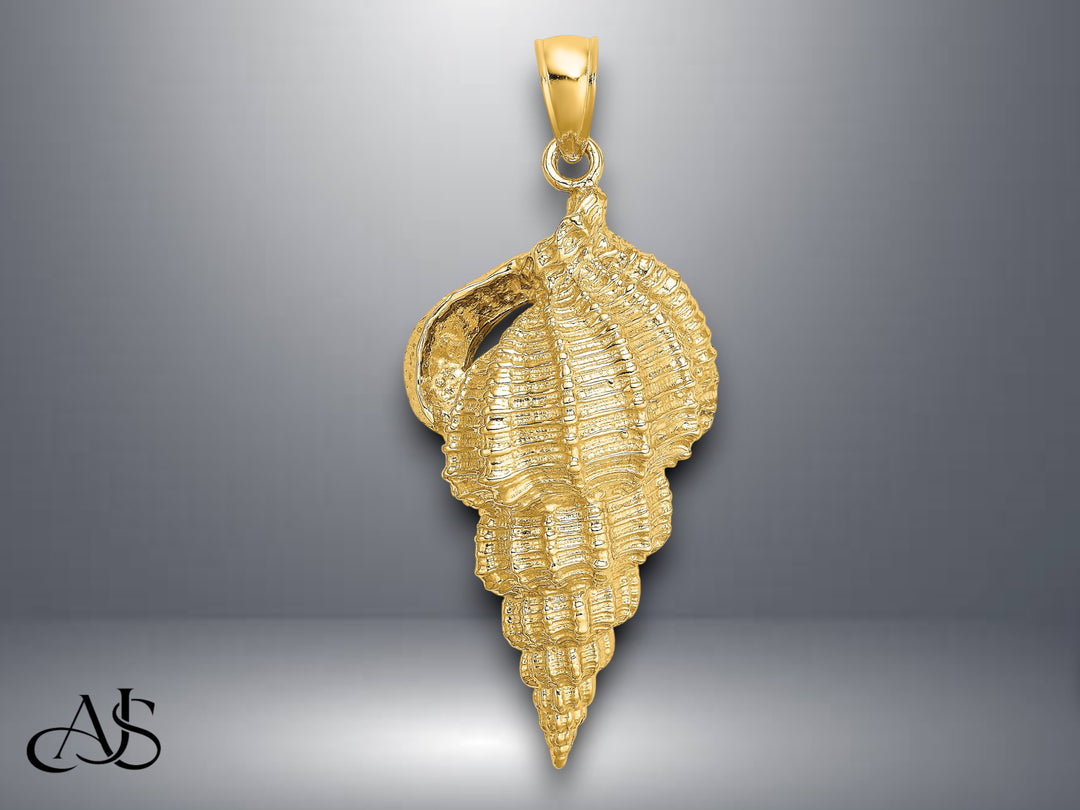 14K Yellow Gold Polished Wentletrap Shell Charm with Necklace Chain Options