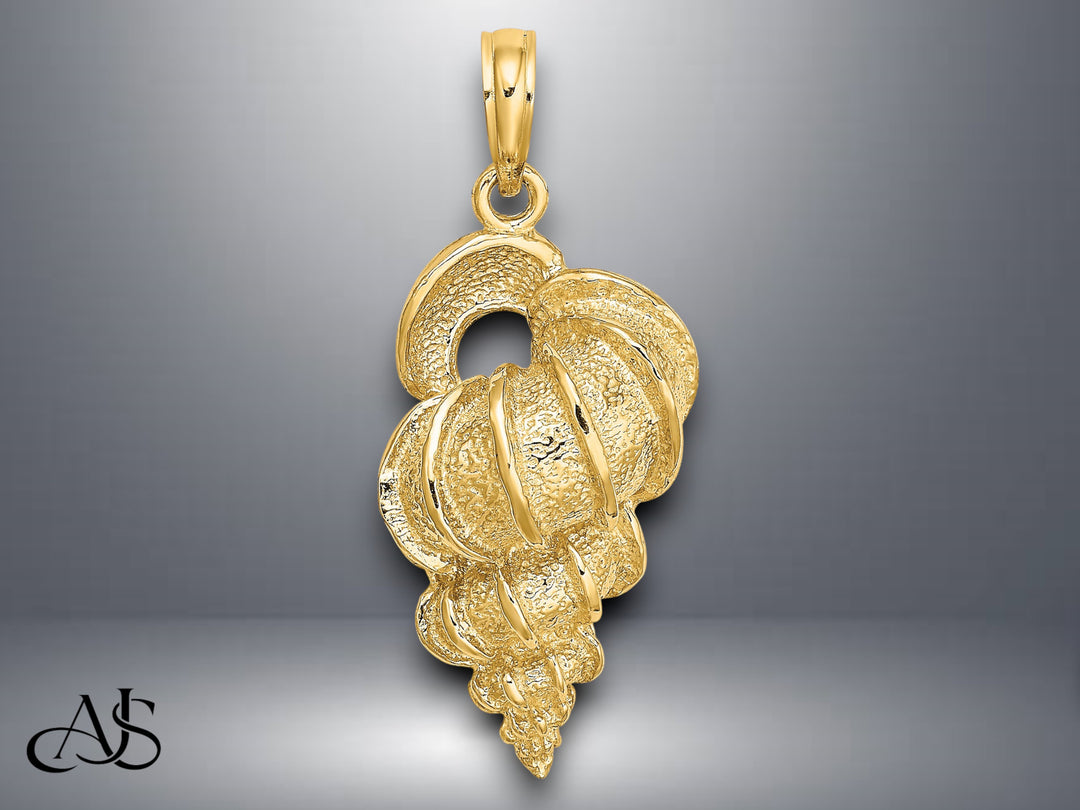14K Yellow Gold Wentletrap Shell Charm with Necklace Chain Options