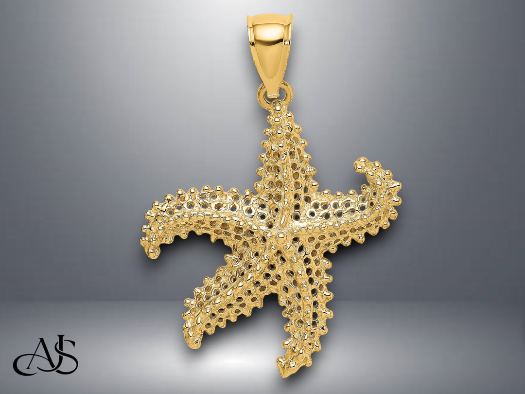 14K Yellow Gold Starfish Pierced Charm with Necklace Chain Options