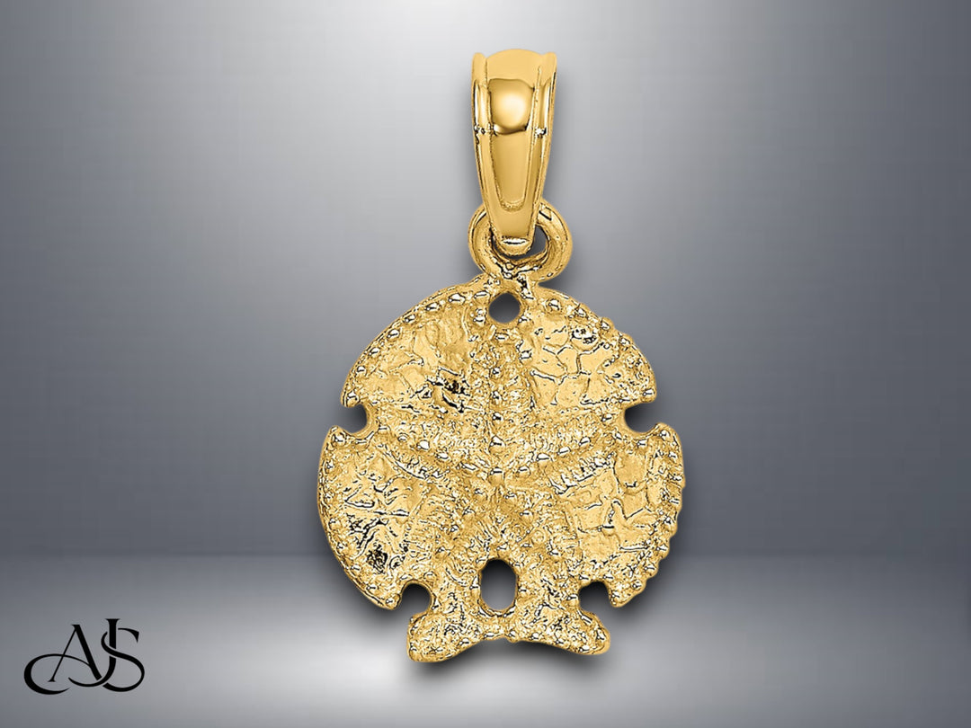 14K Yellow Gold Textured Starfish on Sand Dollar Charm with Necklace Chain Options