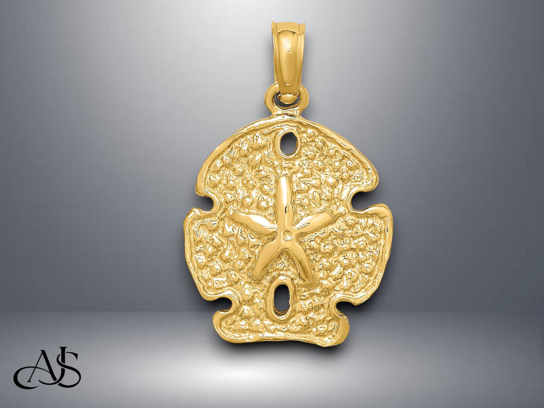 14K Yellow Gold Polished Sand Dollar Charm with Necklace Chain Options