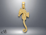 Load image into Gallery viewer, 14K Yellow Gold 3-D Textured Seahorse with Tail Charm with Necklace Chain Options
